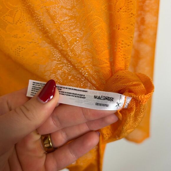 BY ANTHROPOLOGIE Sheer Lace Long-sleeve Bodysuit In Orange One-piece Medium - Picture 10 of 14